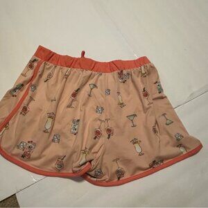 Coral Cocktail Print Women's Shorts PJ Essentials Large Wine Martini